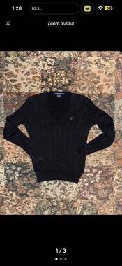 Ralph Lauren Sport Women's Black Cable-Knit V-Neck Cotton Sweater Size L
